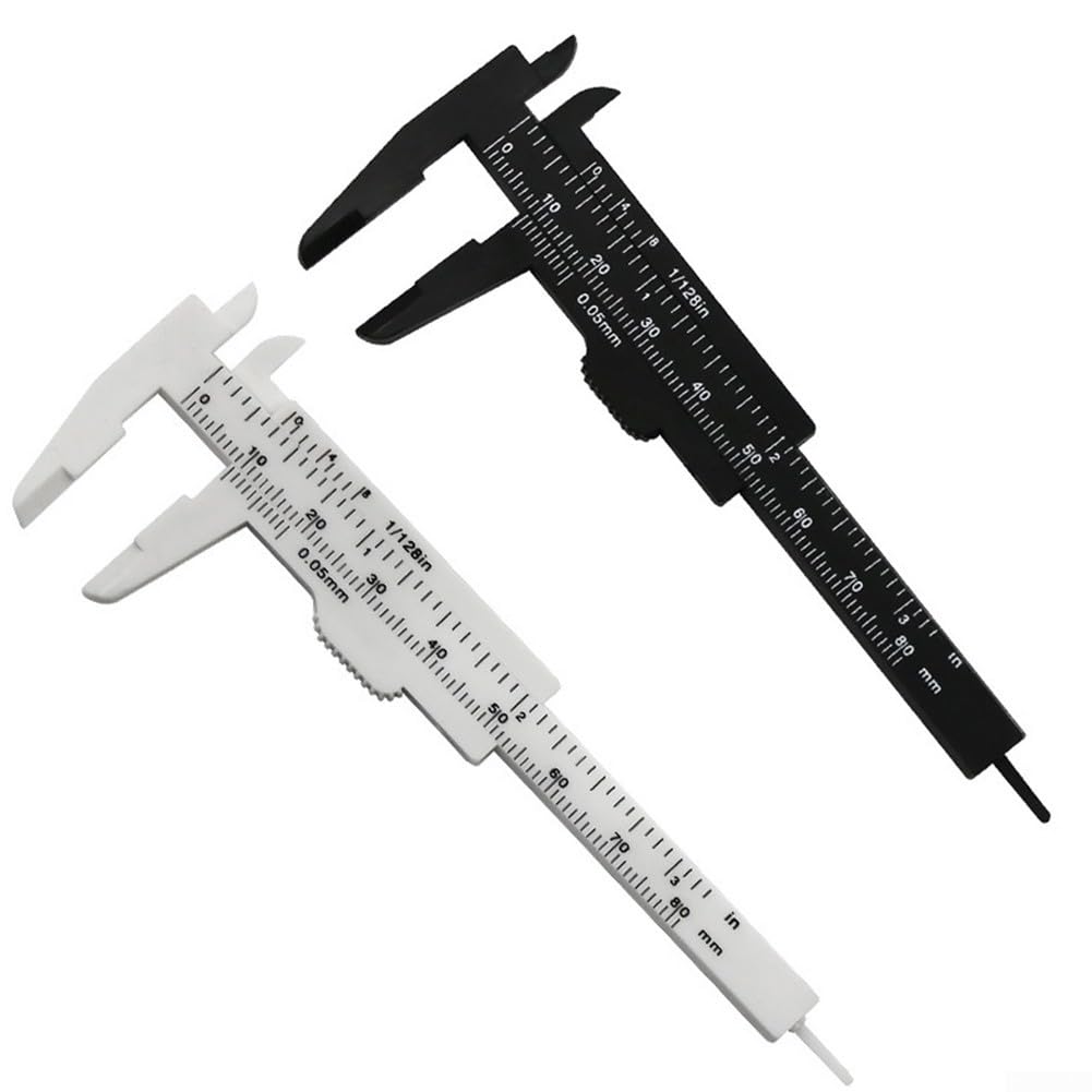 Calibrador Vernier de plástico, Regla Deslizante de 80 mm, micrómetro, Herramienta de medición para medición de Espesor y Profundidad, Juego en Blanco y Negro.