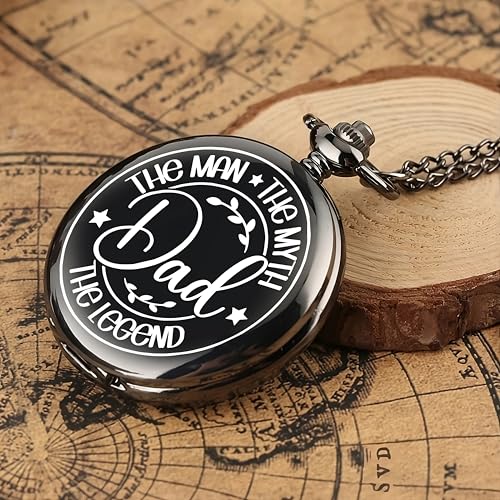 Image of Vintage Gandhi Style Pocket Watch with Engraved Designs & Messages Royal Black Analog for Men Women & Kids Includes Key Ring for car or Bike Keys Ideal Gift