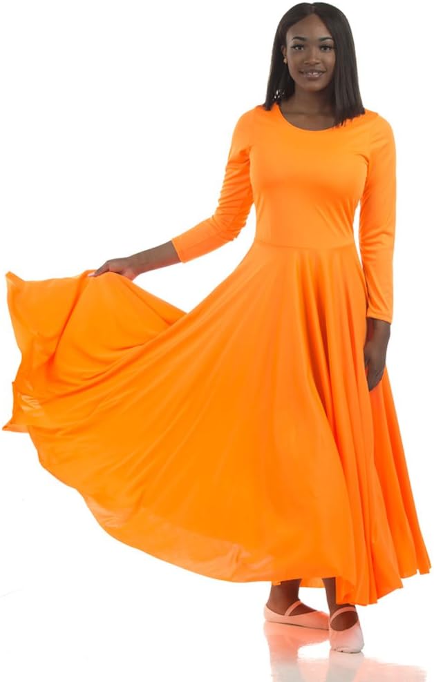 Womens Praise Loose Fit Full Length Long Sleeve Dance Dress