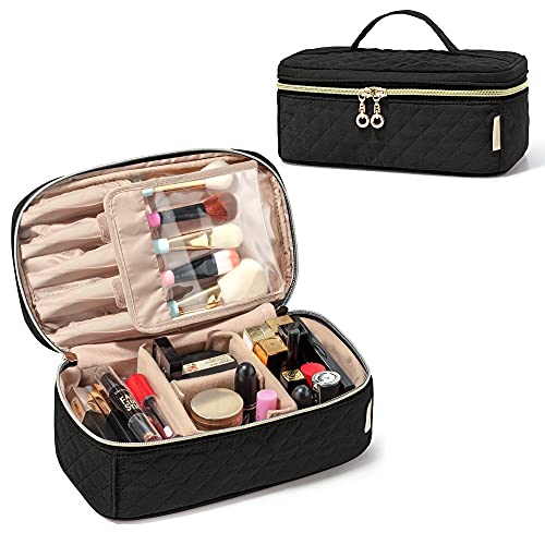 Teamoy Travel Makeup Brush Case, Makeup Train Organizer Bag with Handle for Makeup Brushes(up to 9-inch) and Essentials, Medium, Black(BAG ONLY)