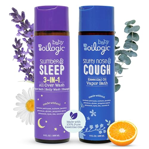 Image of Oilogic Bath Baby Essentials (Slumber & Sleep, Stuffy Nose & Cough) - Gentle Baby All-Over Wash with Essential Oils to Soothe, Calm & Comfort - Pediatrician-Tested & Safe for Babies & Toddlers