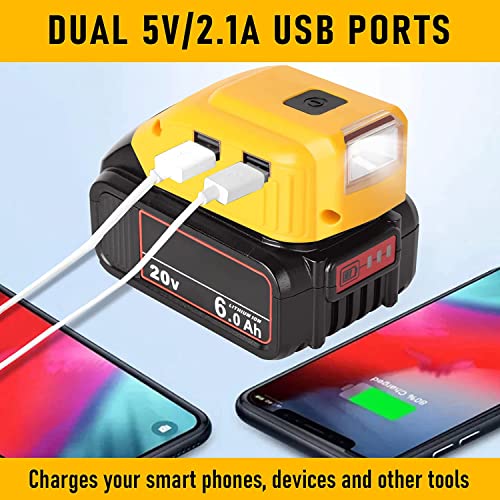 Adaptador de batería de iones de litio Dewalt 18V con puerto CC y cargador USB dual 4