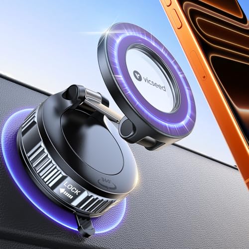 VICSEED 2026 Magnetic Suction-Cup Car Mount (360° Adjustable, No Charging)