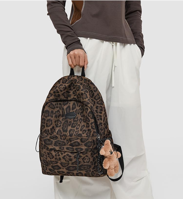 Miniatura 9 de Mochila de guepardo de moda, bolso de hombro con diseño de moda y2k, bolso de coqueta con estampado de leopardo, para mujeres y hombres, Marrón,