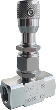 High Pressure Precision Needle Valve, Stainless Steel, Micro Flow Control for Instrument Gauge Isolation, Lab Gas Sampling, Hydraulic Speed Control, Calibration Equipment,1/4"-3mm orifice NPT 1500 PSI