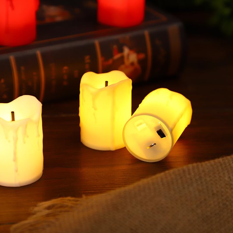 Candele Led Lume di candela a LED, luce da tè rossa e bianca, decorazione for la casa nozze for le vacanze Natale(12PCS,Ivory)
