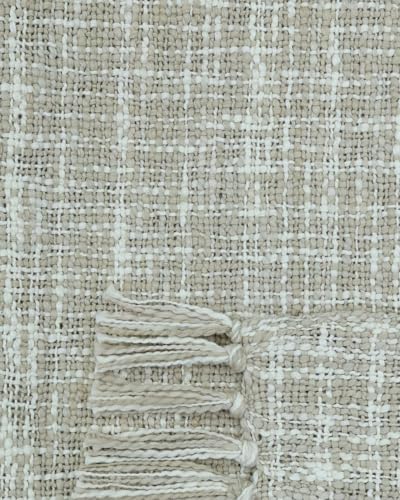 Image of HAKAM Cotton Throw Blanket with Macrame Tassels for 3 Seater Sofa | Ideal for Your Home, Living Room, Sofa, Bed, Chair, Picnic & Used for Gift - 50X70 inch (Beige, Small Single)