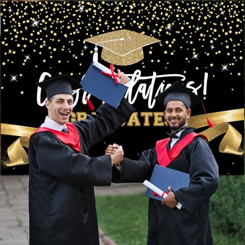 Mocsicka Black Gold Class of 2026 Backdrop Congratulations Graduates Background Graduation Prom Party Decoration Banner Photo Booth Props (7x5ft) by Mocsicka - Used condition - Image 7