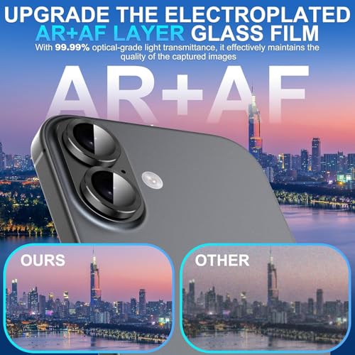 Image of PACK OF 2 Titanium Camera Lens Protector for iPhone 17 / iPhone 16 / 16 Plus Black 9H Tempered Glass HD Clear Camera Guard Scratch Resistant Drop Protection Anti Fingerprint Case Friendly Waterproof Anti Bubble Easy Install