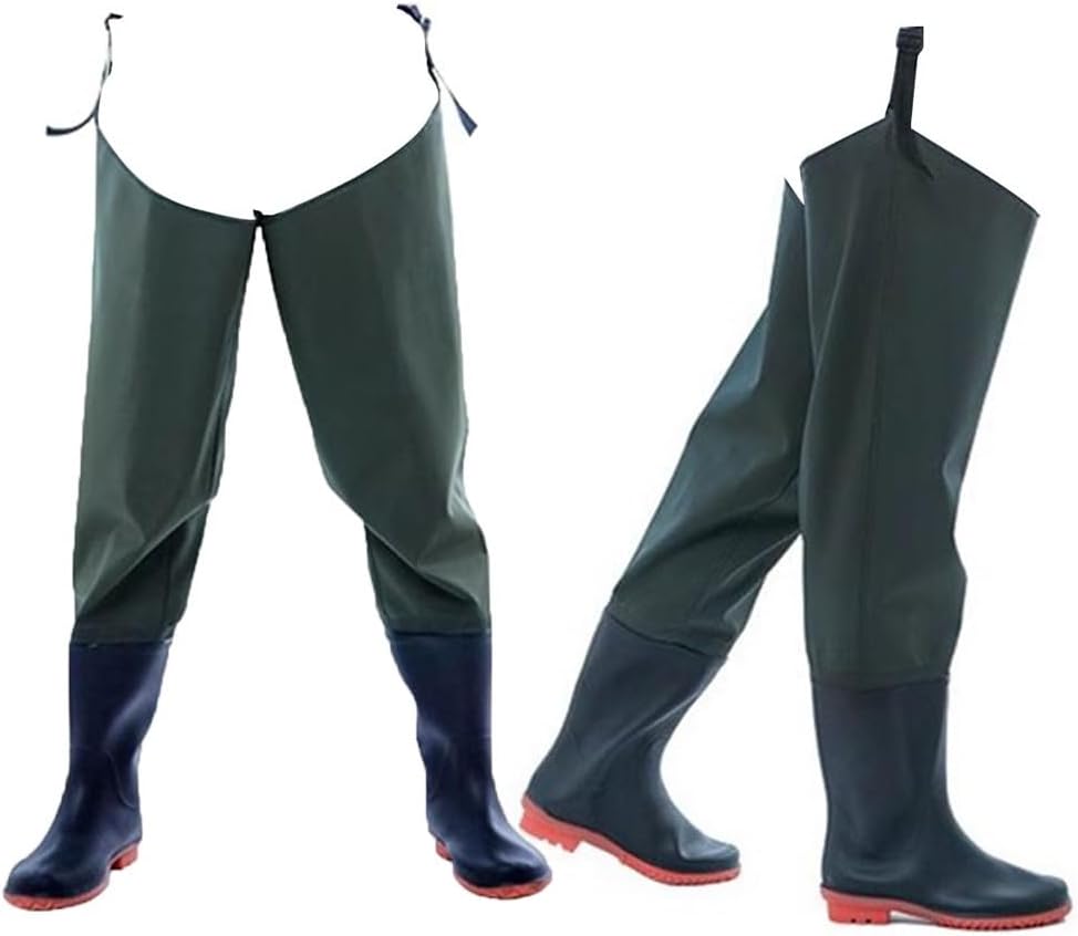 Hip Waders PVC Waterproof Water Pants With Anti Slip Boots, With Adjustable Buckle, Used For Outdoor Fishing (Green,10)
