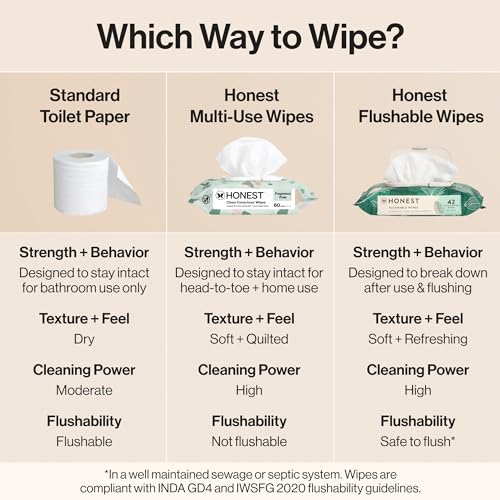 Image of The Honest Company Hypoallergenic Flushable Wipes for Sensitive Skin, Tropical Leaves, 42 Count (Pack of 8)