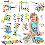 STEM Building Blocks Toy for Kids, Creative Pipe Tube Locks Construction Set with Baseplate, Wheels, Preschool Educational Learning Sensory Toys Gift for 3 4 5 6 7 8 Years Toddlers Boys and Girls