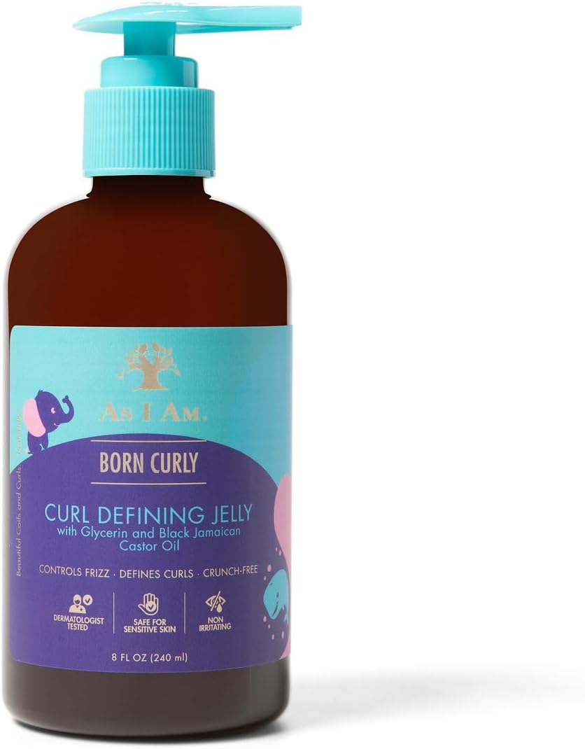 Born Curly Curl Defining Jelly for Baby & Kids 8 oz - Curl Styler with Jamaican Black Castor Oil & Glycerin - Defines Curls, Controls Frizz & Soft Hold - Vegan & Cruelty Free