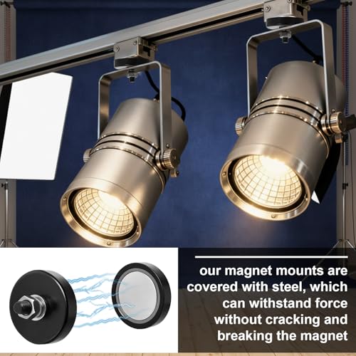Image of Flutesan 4 Pieces Heavy Duty Round Mounting Magnet with Bolt 0.98in-60lb-M5 Black with Male Thread Stud Strong Earth Magnet Super Powerful for Lighting Camera Brackets License Plate