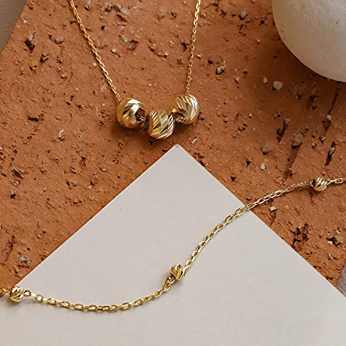 14K Real Gold Beads Station Necklace For Women | 14K Gold Ball Beads Station Necklaces | Beaded Pendant Necklace | Dainty Layering Jewelry | Gifts For Christmas, 18" #TOP3
