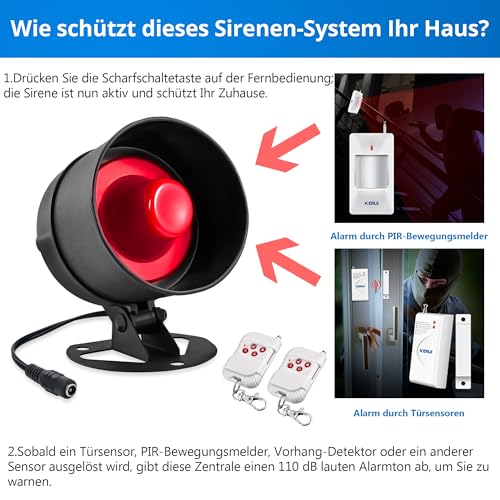 Alarmanlage Wohnung Set, 7-teiliges Set mit 115 dB, Bewegungssensor, Tür- und Fenstersensor und...