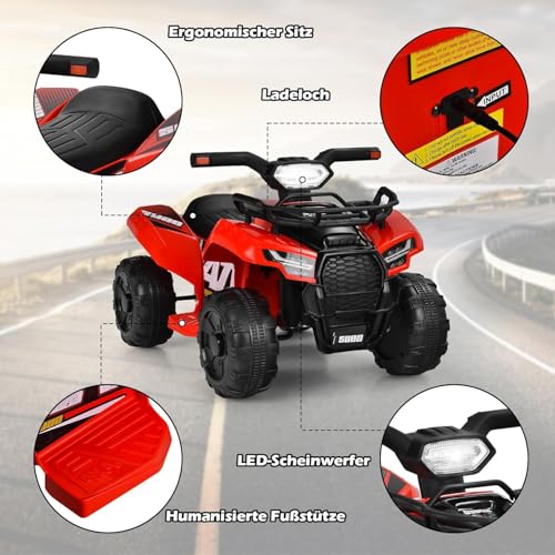 FANTASK Elektro Kinderquad Rot 2 km/h, 6V Mini Elektroquad mit Musik, Hupe und LED Scheinwerfer, Kinder Quad mit Stauraum, für Kleinkinder ab 18 Monaten – Bild 4