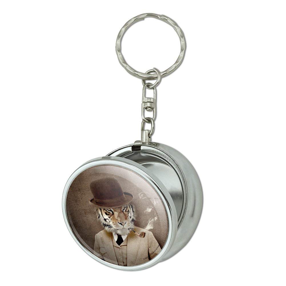 GRAPHICS & MORE Tiger in Hat and Suit Smoking Pipe Portable Travel Size Pocket Purse Ashtray Keychain with Cigarette Holder