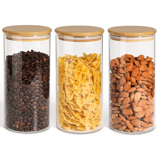 Image of ComSaf Glass Storage Containers with Lids 1.5 Qt, Set of 3 Food Storage Jar