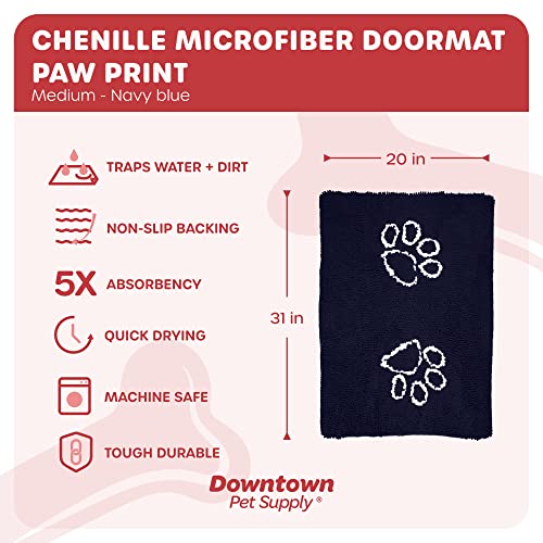My Doggy Place - Microfiber Dog Door Mat - Dirt And Water Absorbent Mat - Washer & Dryer Safe Non-Slip Mat - Navy Blue With Paw Print - M - 31 X 20 In #TOP1