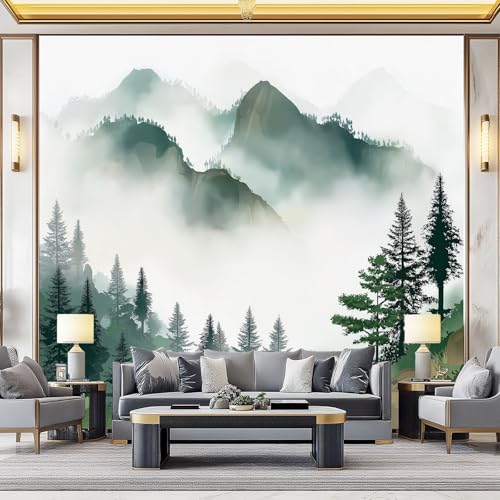 Fondos de pantalla con imágenes panorámicas Oriental Pintura a tinta Montañas Nubes y niebla Decoración de pared decorativa para el dormitorio del hogar 250 x 175 cm para decoración Vistoso