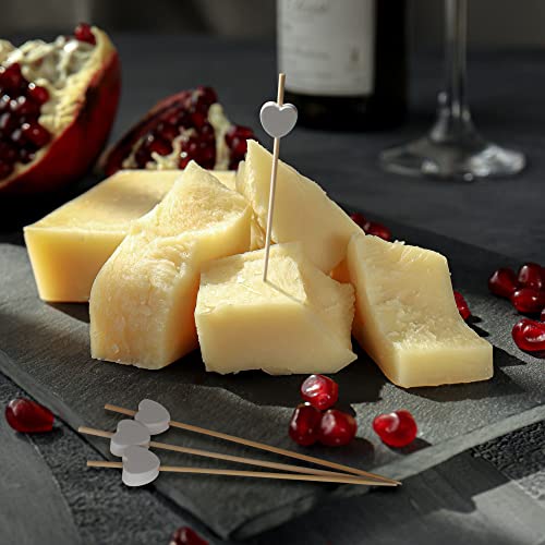 Bamboomn 7.1" Decorative White Heart Bamboo Cocktail Fruit Sandwich Picks Skewers For Catered Events, Holiday's, Restaurants Or Buffets Party Supplies, 100 Pieces #TOP3