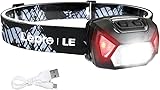 Lepro Lampe Frontale Rechargeable, D5000 Super Lumineux Torche Frontale LED, 2000LUX Torche Frontale LED Puissante avec Voyant Rouge, 6 Modes d'éclairage 30H d'autonomie pour Course, Urgence, Cyclisme Noir 1