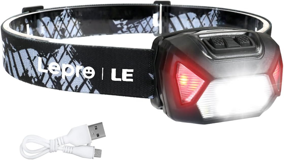 Lepro Torcia Frontale LED Ricaricabile, D500 Super Luminosa Lampada Frontale, 6 Modalità di Luce, IPX4 Impermeabile,Torcia da Testa con Luce Rossa per Campeggio, Corsa, Jogging, Trekking, Pesca