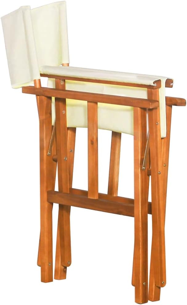 Acacia Wood Director Chair Set of 2, Brown & Cream UV Resistant Polyester Fabric, 21.7x21.7x34.6in, Foldable Outdoor Patio Dining Chairs for Garden & Terrace Outdoor Accessories