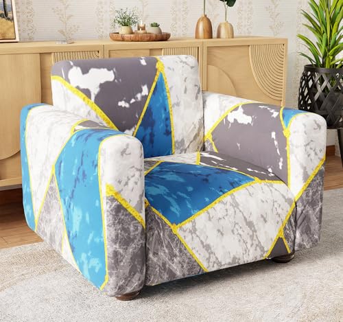 Image of Lukzer 1 Seater Colorful Marble Universal Sofa Cover | 360 Fully Covered Anti-Slip Washable Couch Cover Protecter | 140 GSM Stretch Fit Polyester + Spandex Slipcover (90-140cm /SC-033-01)