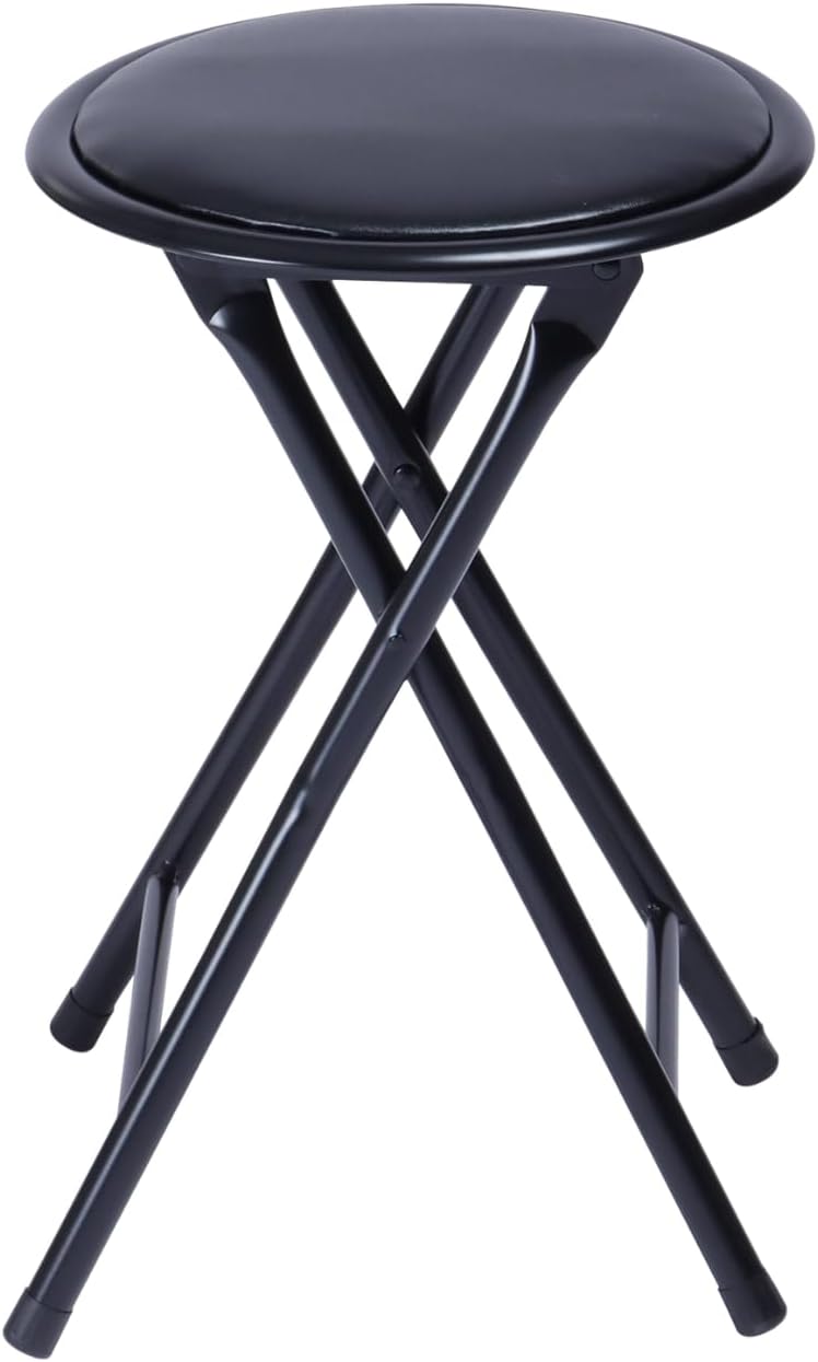 Homy Casa 18-Inch Backless Folding Stool with Padded Seat, Portable & Space-Saving, 200lb Weight Capacity, Multipurpose Stool for Kitchen, Counter, Rec Room, Garage, Small Spaces, Black (Set of 1)