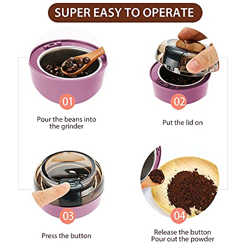 Rrh Coffee Grinder Electric Spice Grinder Portable One-Touch Control Grinder With Stainless Steel Blade For Coffee Bean Dry Herb Spices, Purple #TOP5