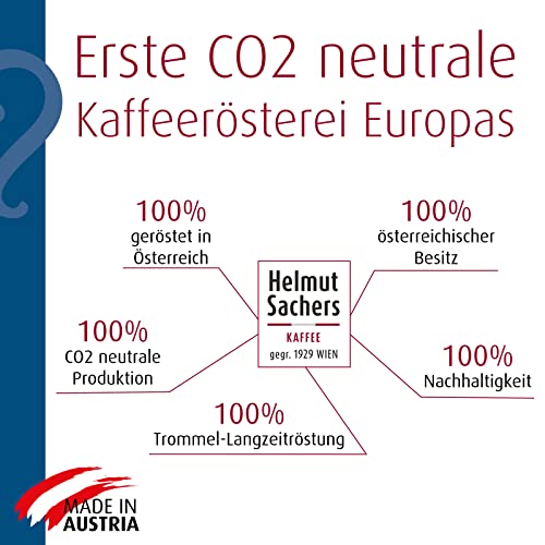 Helmut Sachers Kaffee - Wiener Mischung, Wiener Melange Kaffee aus erstklassigen Hochland Arabica Bohnen, nachhaltig geröstet in Österreich - ganze Kaffeebohnen, 500g