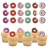 DECOPAC Donut Cupcake Rings, Cake Toppers, Multicolored Food Safe Decorations For Parties– 24 Pack