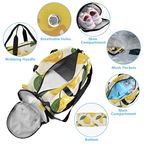 Duffle Bag Kids Gym Bag with Shoes Compartment & Wet Separation Overnight Travel Duffel Bag Yellow Lemon for Girl Boy4