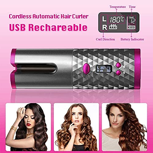 Image of Cordless Auto Hair Curler, Automatic Curling Iron, Rechargeable Auto Rotating Ceramic Barrel Hair Curler Fast Heating with 6 Temperature & Timer Settings, Auto Shut-Off hair curler(Wh-01)