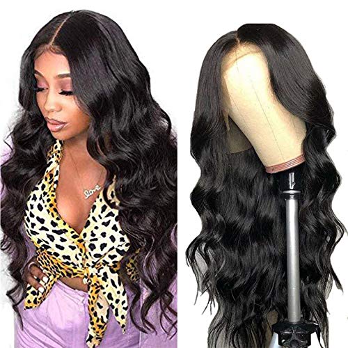 13X6 Lace Front Wig Human Hair 28 Inch Pre Plucked Bleached Knots Long Wigs For Women Malaysian Remy Hair 100% Human Hair HD Transparent Lace High Density Grade 9A Body Wave Frontal Wigs Natural Black