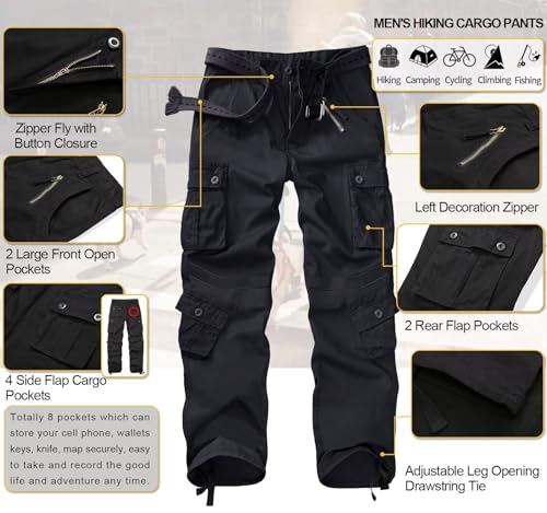 TRGPSG Men's Wild Cargo Pants, Camo Pants Cotton Casual Work Hiking Pants with 8 Pockets 5337 Black 44 by TRGPSG - Used condition - US$29.73
