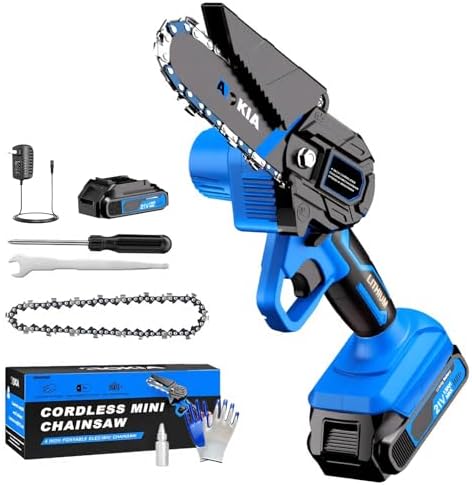 Cordless Mini Chainsaw 21V, 4-Inch Electric Chainsaw - Handheld & Portable Power Saw for Tree & Fruit Tree Trimming/Pruning, Garden & Yard Work | Gifts for Men, Women, Dad Dark Blue