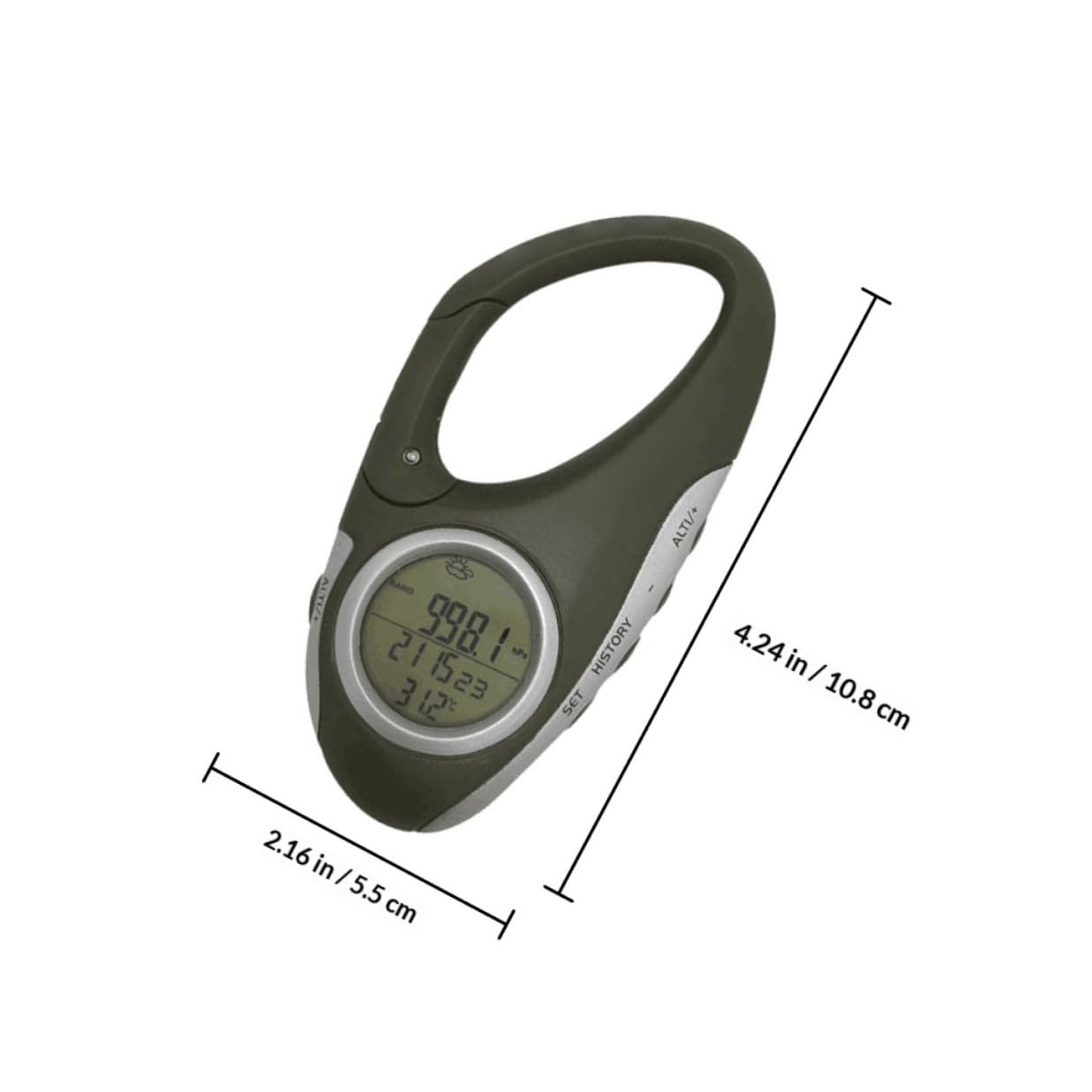 Tragbarer Karabiner Höhenmesser und Barometer aus Abs mit Temperaturmessung Leicht zu Tragen für Bergsteiger und Outdoor Wetterbedingungen