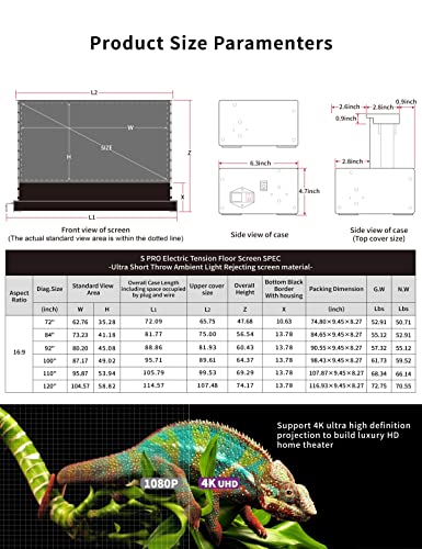 Vividstorm-Projector Screens S Pro 120Inch Electric Tension Floor Rising Screen,Motorized Portable Self-Rising Alr Movie Theater Office For 4K 8K Hd Ultra Short Throw Laser Projector,Vwsdstust120H-Wb #TOP5