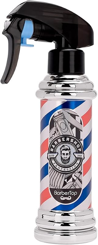 Frasco spray de névoa fina BARBERTOP reutilizável para barbearia, 200 mL, Silvery