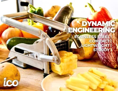Impeccable Culinary Objects (ICO) Potato Chipper And French Fry Cutter Includes Two Stainless Steel Sharp Blades And Secure Suction Base