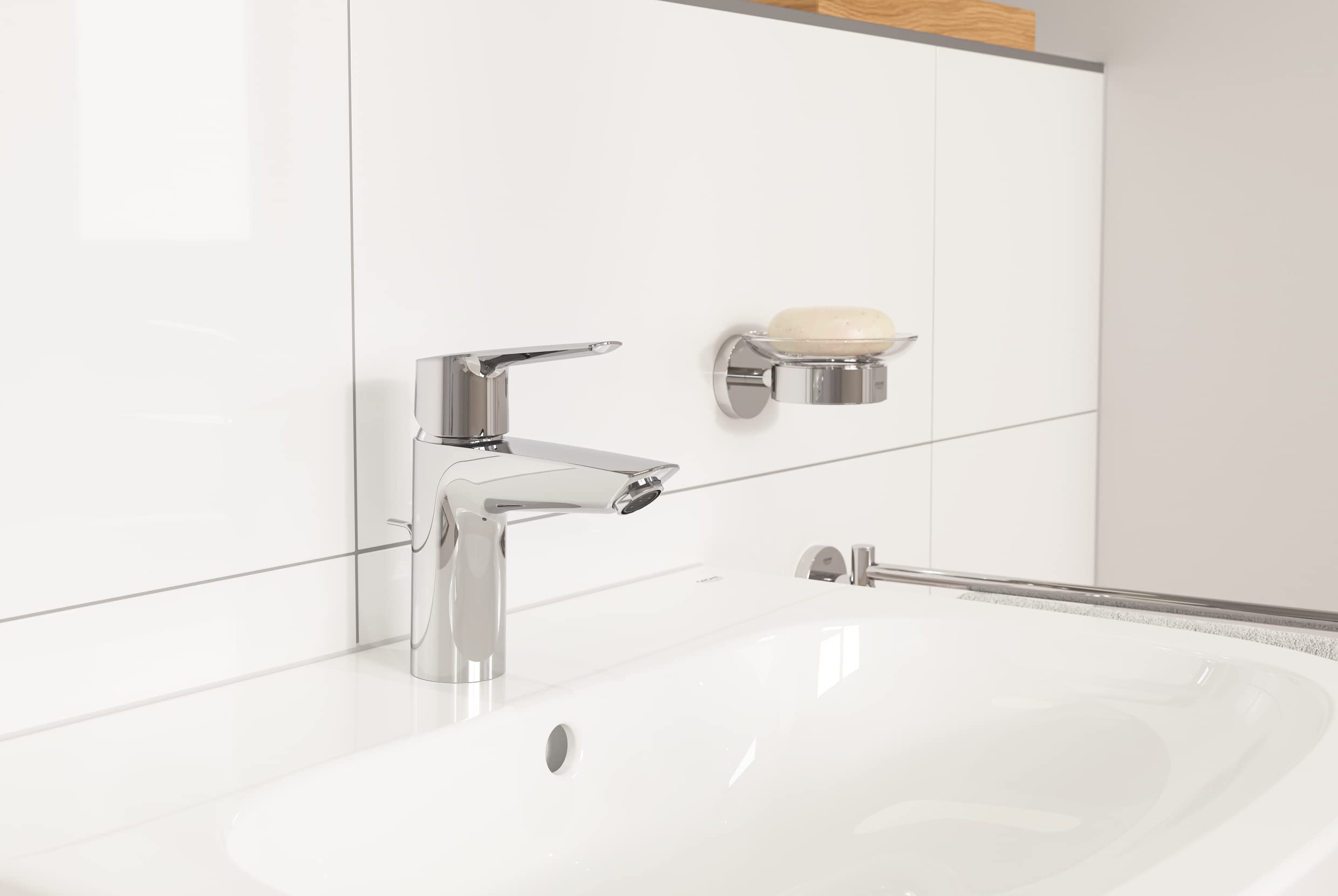 GROHE QUICKFIX Start Robinet de salle de bains lavabo, mousseur économie d'eau, avec tirette de vidage, bonde incluse, installation et nettoyage facile, taille S, chromé, 24209002 (Import Allemagne)