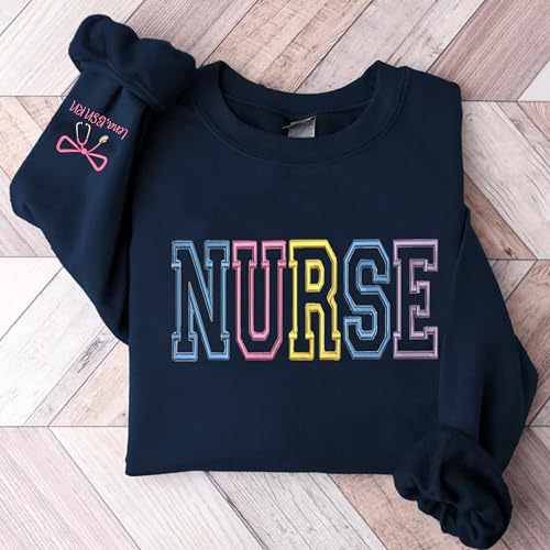 Custom Nurse Sweatshirt, Personalized Nurse Sweatshirt with Stethoscope Bow, Nursing School Graduation Top3