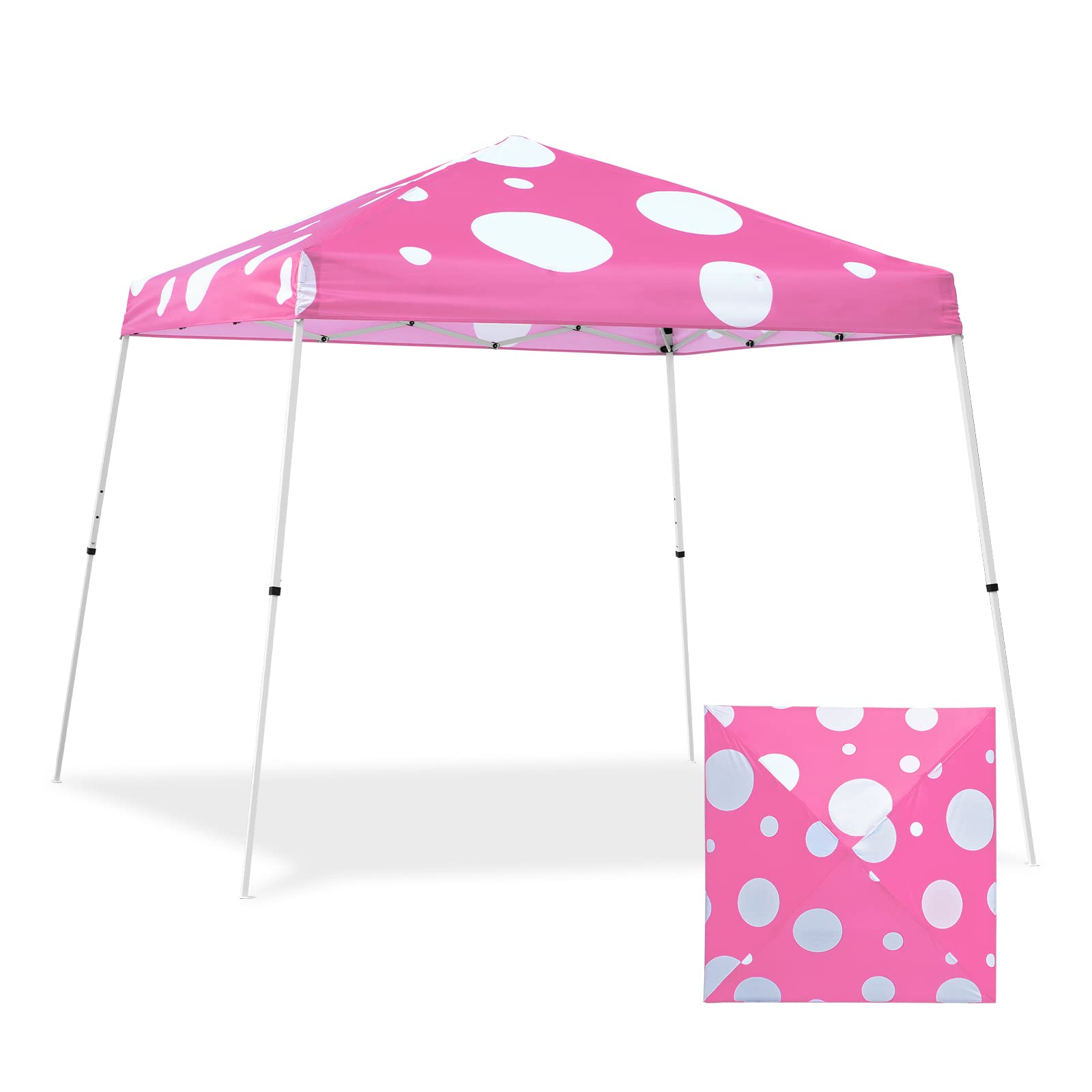 EAGLE PEAK 10x10 Slant Leg Pop-up Canopy Tent Easy One Person Setup Instant Outdoor Beach Canopy Folding Portable Sports Shelter 10x10 Base 8x8 Top (Pink Mushroom)