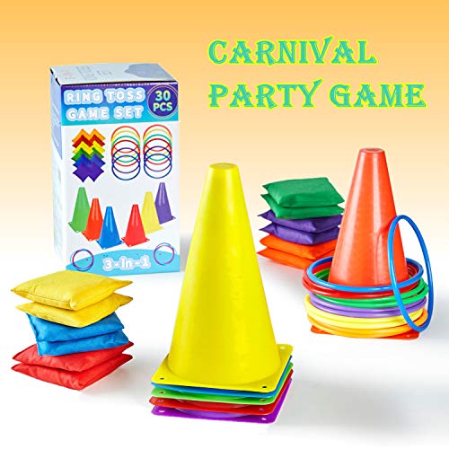 Paochocky 30 Pcs 3 in 1 Anneaux Toss Jeu Set, Cônes de Circulation, Anneaux Toss Bean Bags À Lancer pour Indoor Family, Outdoor Jeux, Journées Sportives, Jardin Party – Image 6