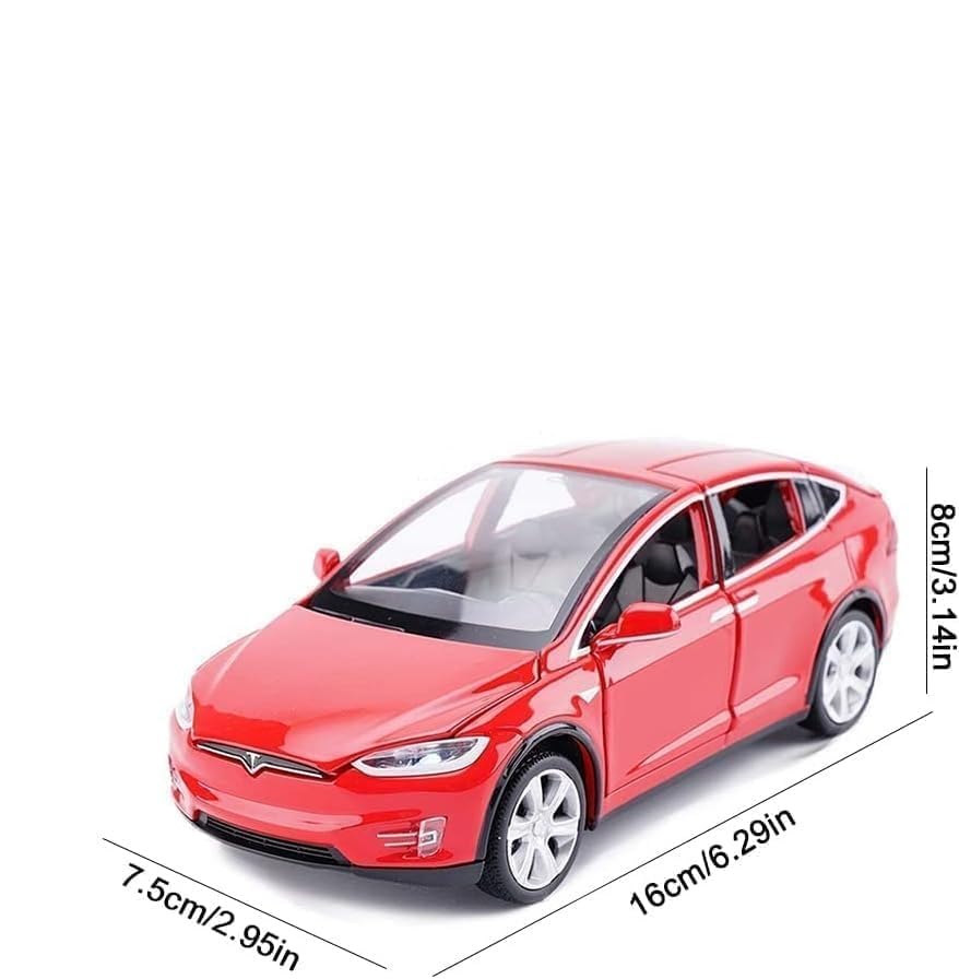Image of 1:32 Scale Car Tesla Model X90 Alloy 1 /32 Diecast Model Car w /Sound & Light Pull Back Model Mini Vehicles Toys for Kids (Red)