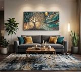 Large Frame Tree of Life Canvas Wall Art Sun and Moon Cosmic Picture Wall Decor Celestial Tree of Life Poster Print for Meditation Corner Yoga Room Living room Bedroom Home Decoration 32x16in