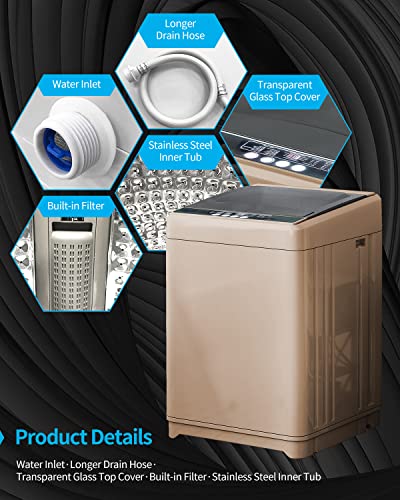 Tabu Full-Automatic Washing Machine, 17.6Lbs Portable Washing Machine, 1.7 Cu Ft Laundry Washer With Drain Pump, 2 In 1 Portable Washer With 10 Wash Programs, Led Display, 8 Water Levels, Portable Washer And Dryer Combo For Apartment, Camping ( Brown ) #TOP3